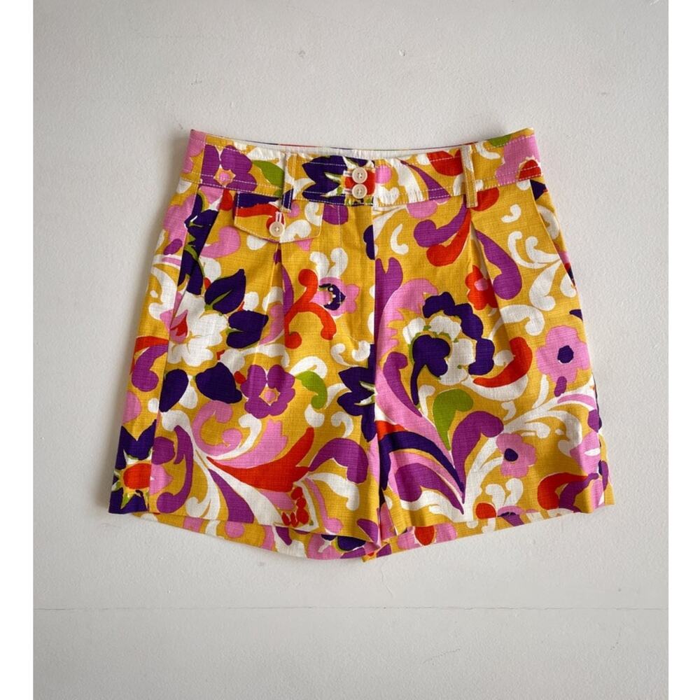 J CREW Colorful Pleated Ratti Curly Floral Psychedelic Shorts / 00 / Boho Retro